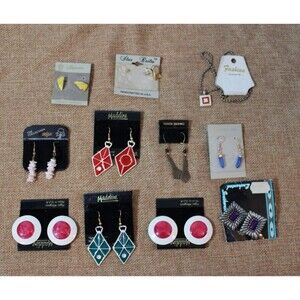 Lot of 10 Vintage Pairs of Pierced Earrings 1980s NOS Big Clunky Funky